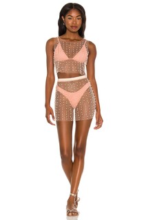 Топ Beach Bunny Glitzy Girl Mesh Pearl &amp; Skirt Set, нюд