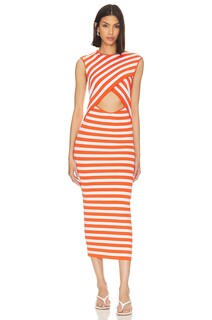 Платье миди L&apos;Academie Tina Striped, цвет Orange &amp; White L'academie