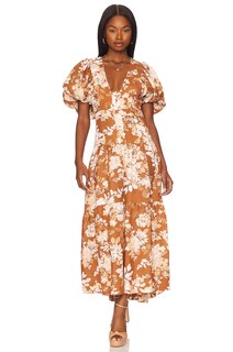 Платье Shona Joy Capucine Plunged Short Sleeve, цвет Almond Multi