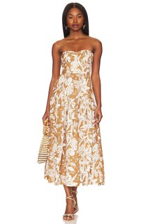 Платье миди Shona Joy Kiana Strapless Ruched, цвет Walnut &amp; Coconut