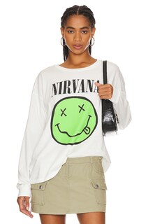 Футболка DAYDREAMER Nirvana Smiley Long Sleeve Merch, цвет Vintage White