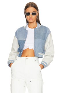 Куртка EB Denim Cropped Varsity, цвет Light Wash &amp; White