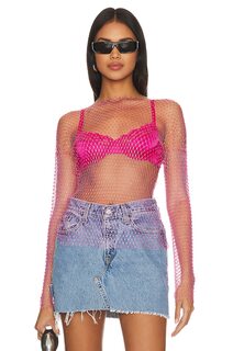 Топ superdown Karolie Sheer Rhinestone, цвет Pink Metallic