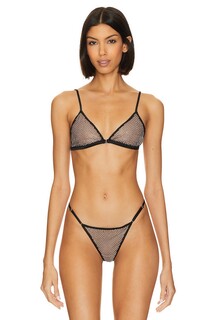 Бюстгальтер fleur du mal Rhinestone Fishnet Triangle, черный