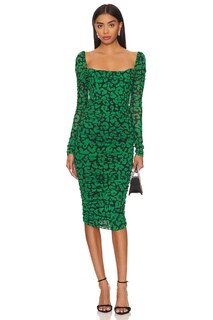 Платье миди Michael Costello x REVOLVE Nobu, цвет Green Black Leopard