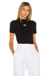 Топ Alexander Wang Bodycon Short Sleeve Mock Neck, черный