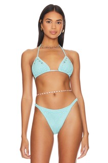 Топ Frankies Bikinis X Guizio Tide Knit, цвет Aqua Embroidery