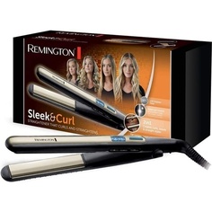 Выпрямитель для волос Sleek &amp; Curl с закругленным дизайном и ультратурмалиновым керамическим покрытием, ЖК-дисплей, 150–230°C, Remington