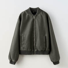 Куртка-бомбер для девочки Zara Leather Effect, черный