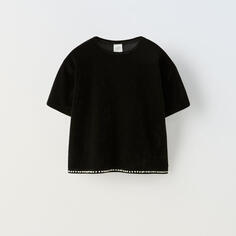 Топ для девочки Zara Velvet Top With Faux, черный