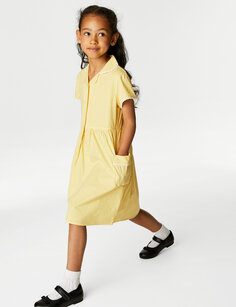 Школьное платье в мелкую клетку из чистого хлопка для девочек (2–14 лет) Marks &amp; Spencer, желтый