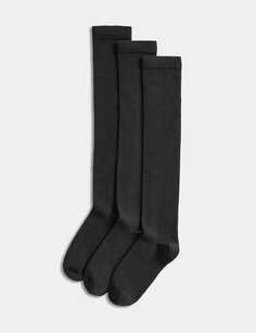 3 пары носков выше колена с высоким содержанием хлопка Marks &amp; Spencer, черный