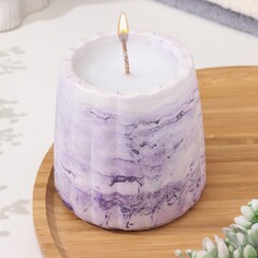 Свеча в подсвечнике из гипса с гладкими гранями, 9,5х9см,мрамор с фиолетовыми полосками Дарим Красиво