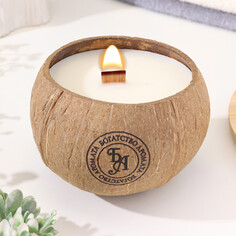 Свеча в кокосе ароматическая, сандал, соевый воск, 8х10 см, в коробке NO Brand
