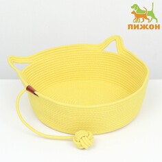 Экологичный лежак для животных (хлопок+рогоз), 45 х 37 х 16 см, вес до 25 кг, желтая Пижон