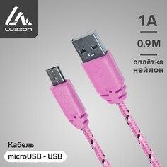 Кабель luazon, microusb - usb, 1 а, 0,9 м, оплетка нейлон, розовый