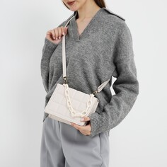 Сумка-мессенджер из искусственной кожи с цепью, 14×20 см, цвет молочный Nazamok