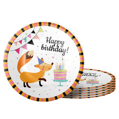 Тарелки, миски одноразовые набор тарелок FIOLENTO Friendly Birthday Лисенок 6шт 18см бумага