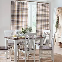 Штора на ленте для кухни Beige 145x180 см клетка цвет бежевый Linen Way