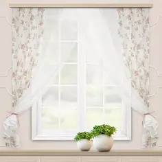 Комплект штор на ленте для кухни Акварель 280x160 см цвет коричневый Witerra