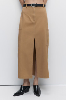 юбка с ремнем женская Юбка миди твиловая с разрезом спереди и ремнем Befree