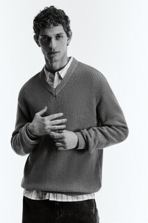 джемпер мужской Свитер вязаный хлопковый с V-образным вырезом Befree