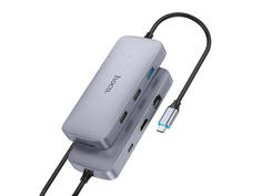 Хаб USB Hoco HB32 Easy HDTV/PD/USB3.0/2xUSB2.0/SD/TF/RJ45 + кабель Type-C Grey 6931474791320