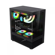 Корпус ATX 1STPLAYER MIKU Mi7-A Mi7-A-BK-2F1R-1F1 черный, без БП, боковая панель из закаленного стекла, USB3.0, USB2.0, audio