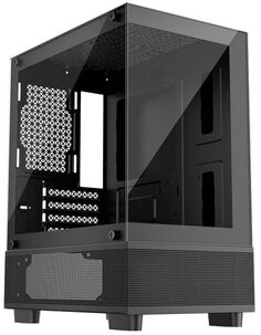 Корпус mATX 1STPLAYER Mi2-A-BK-2F1R-1F1 черный, без БП, боковая панель из закаленного стекла, USB3.0, USB2.0, HD audio