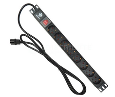 Блок розеток 19", 8 розеток BNH B800.3-1U-8S-2IEC 19", неуправляемый, Shuko х 8, вход IEC 60320 C14, для шкафов и стоек, шнур 2 м, 1U, 45х490х45 мм (В