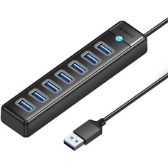 Концентратор Orico PW7U-U3 7*USB-A 3.0, 5 Гбит/с, подключение через USB-A, кабель 0,5м, черный