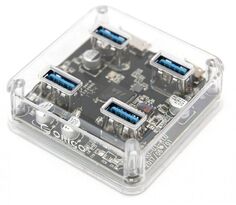 Концентратор Orico ORICO-MH4U-U3-10-CR-BP 4*USB-A 3.0, вход micro-USB 3.0, прозрачный