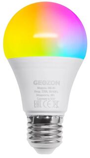 Лампа GEOZON RG-01 GSH-SLR01 LED RGB /E27/А60/9W/Wi-Fi/AC 220-250В, 50/60Гц/806lm/white