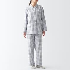 Пижама из двойной марли без боковых швов MUJI, лавандовый чек