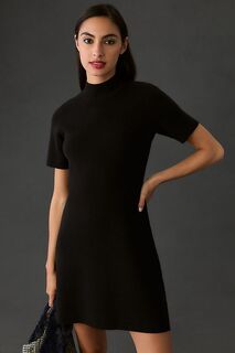 Мини-платье Mod с короткими рукавами и воротником-стойкой Anthropologie, черный