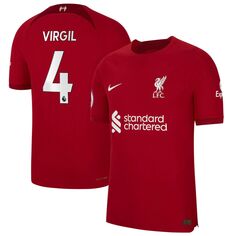 Мужская домашняя аутентичная майка Nike Virgil Van Dijk Red Liverpool 2022/23