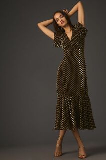 RHODE Многоуровневое платье миди с короткими рукавами и V-образным вырезом, черный