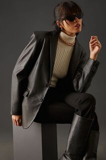 Кожаный пиджак оверсайз Lamarque Felina, черный