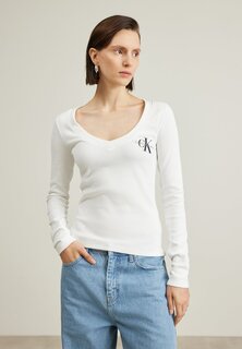 Футболка с длинным рукавом V-NECK MONOLOGUE LONG SLEEVE Calvin Klein Jeans, ярко-белая