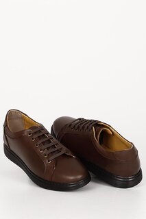 Повседневные мужские кроссовки из натуральной кожи с круглым носком на шнуровке 01144 GÖNDERİ(R), коричневый