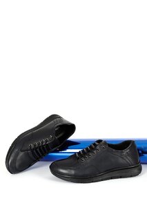 Повседневные мужские кроссовки из натуральной кожи с круглым носком и эластичной шнуровкой 00183 GÖNDERİ(R), темно-синий