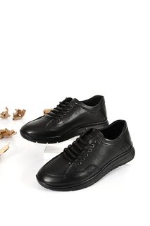 Повседневные мужские кроссовки из натуральной кожи с круглым носком и эластичной шнуровкой 00183 GÖNDERİ(R), черный
