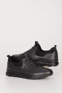 Повседневные мужские кроссовки из натуральной кожи с круглым носком на шнуровке 42987 GÖNDERİ(R), черный