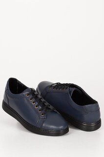 Повседневные мужские кроссовки из натуральной кожи с круглым носком на шнуровке 01144 GÖNDERİ(R), темно-синий