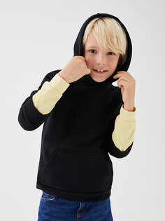 Базовая толстовка с капюшоном и длинными рукавами для мальчика LCW Kids, новый черный