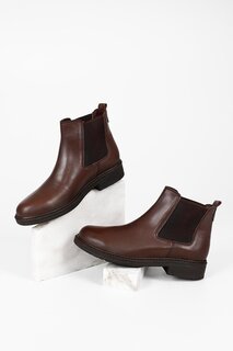 Женские повседневные ботинки «Челси» из натуральной кожи с круглым носком и резиновой подошвой на эластичном каблуке 42424 GÖNDERİ(R)