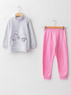 Пижамный комплект для девочек с высоким воротником и принтом и длинными рукавами LCW Kids