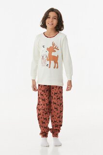 Пижамный комплект для девочки с принтом оленя Fullamoda, экрю