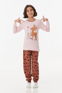 Пижамный комплект для девочки с принтом оленя Fullamoda, розовый