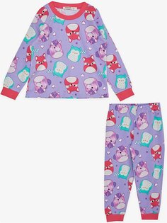 Пижамный комплект для маленьких девочек с круглым вырезом и длинными рукавами с принтом Breeze, сирень